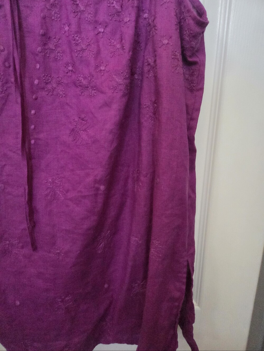Carole Little 100% Linen Sleeveless Embroidered V-Neck Tunic Magenta 1X Summer - Picture 3 of 8